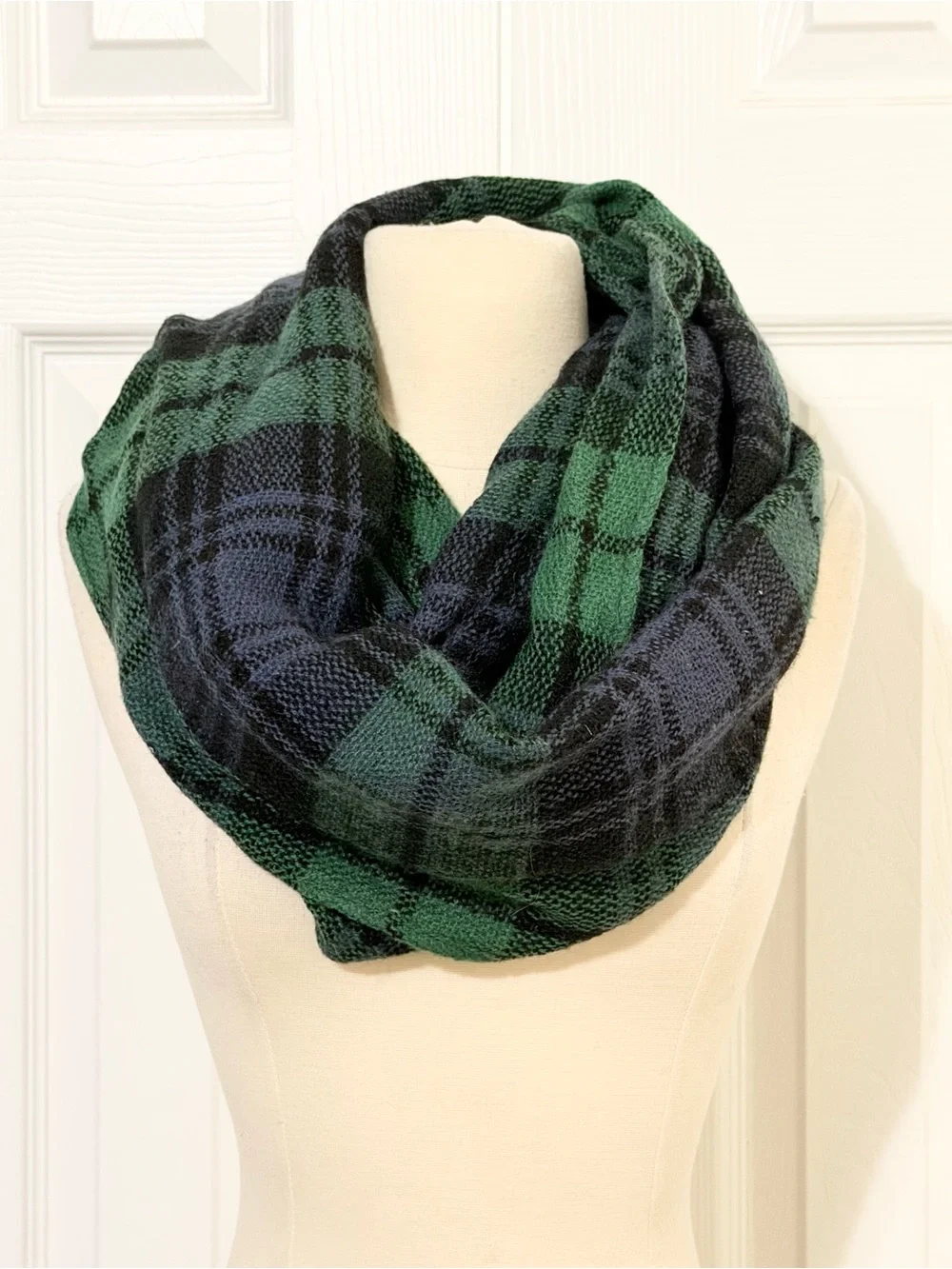 Plaid Infinity Scarf - Green & Black